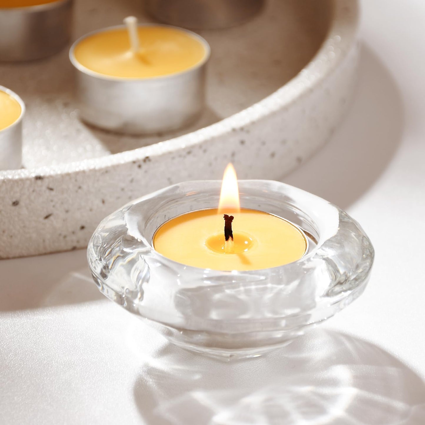 50-Pack Pure Beeswax Tealight Candles in Aluminum Cups - 4-5 Hour Burn Time, Lead-Free Cotton Wick, Natural Unscented Candles