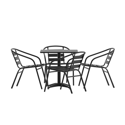 Flash Furniture TLH-ALUM-28SQ-017BK4-GG Lila 27.5'' Square Aluminum Indoor-Outdoor Table Set with 4 Slat Back Chairs, Black