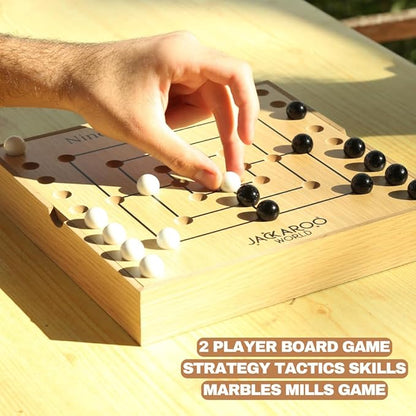 Nine Mens Morris Board Game Marble Strategy Game Solid Wooden Game Set with 18 Marbles 2 Player Board Games Ancient Games Nine Mens Morris Game Mill Classic Games for Adults (Oak)