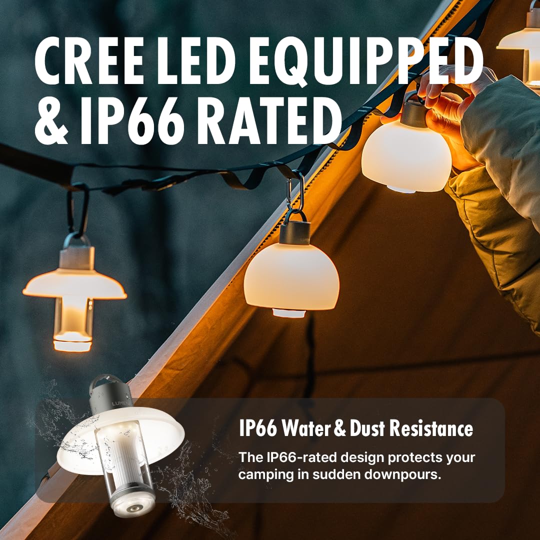 LUMENA M4 Portable LED Lantern | Rechargeable Camping Light, Water-Resistant, 3350mAh Battery, Adjustable Brightness & Modes, Magnetic, Durable for Outdoor & Emergency Use (Platinum Beige)