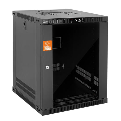 Tecmojo 12U Wall Mount Rack with Thermostat, 17.7inch Depth Enclosed Server Cabinet with 2 Cooling Fans,Lockable Door & Hardware,12U Rack for 19inch Equipments,Glass Door