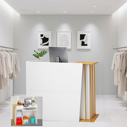 Reception Desk, Reception Counter with Drawers and Storage Shelves, 39 inch Retail Counter for Checkout with Cable Grommet, Suitable for Salons, Beauty, Clothing Stores,Thickened Wooden Board