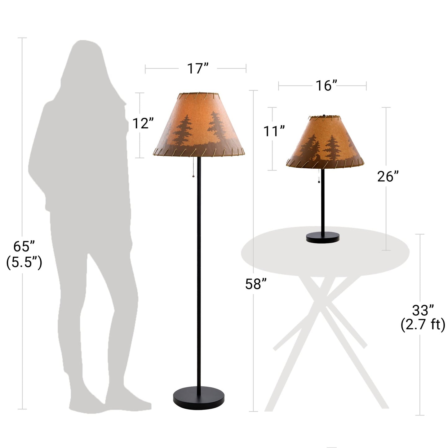 Catalina Lighting Rustic Cabin Lodge 3-Piece Table & Floor Lamp Set, LED Bulb NOT Included, 58", Forest Print, Set of 3