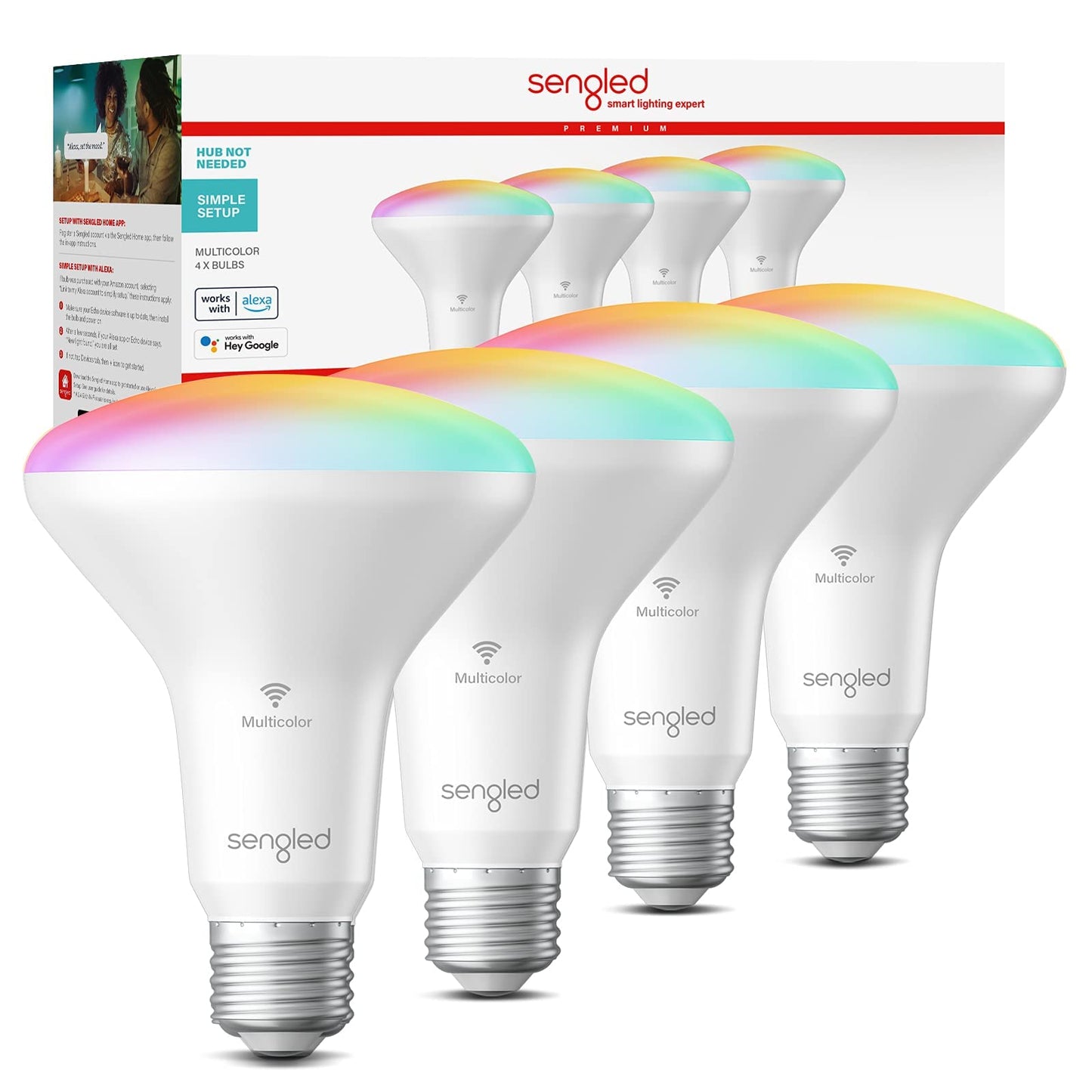 Sengled WiFi Color Changing Light Bulb, Alexa Smart Light Bulbs that Compatible with Alexa & Google Assistant, A19 RGB No Hub Required, 75 W Equivalent 800LM CRI>90, Set of 4