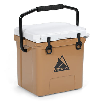 MADOG 18qt Portable Small Cooler, Lightweight Handle Hard Cooler, Leak-Proof LLDP Beach Cooler Keeps 7 Days Ice Retention, for Fishing, Camping, Boating and Traveling, White & Khaki