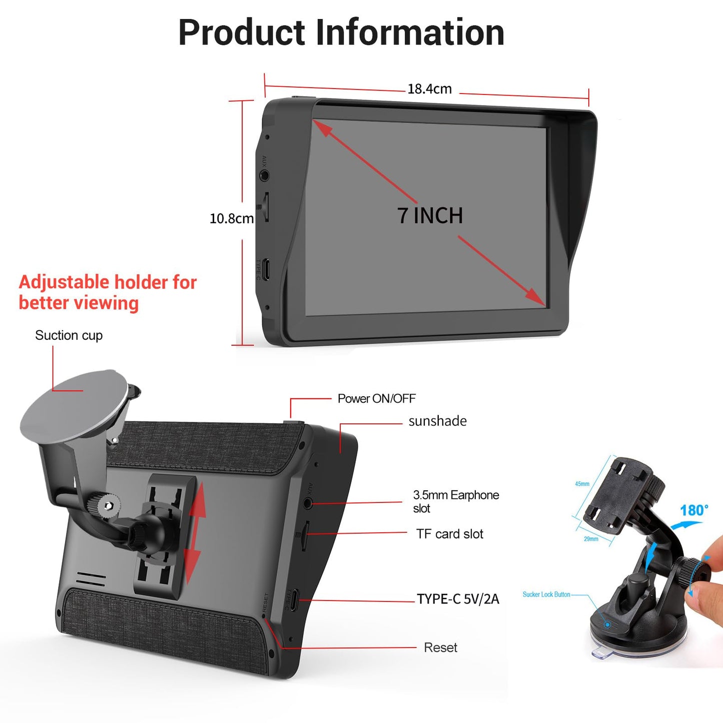 7-inch External Portable Navigation Device, Car-Mounted HD 8G+256M Universal for Passenger and Cargo Vehicles