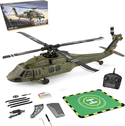 K170 UH60L RC Helicopter Remote Controlled Helicopter for Adults Beginners 2.4G 4CH RC Plane 6-Axis Gyroscope Altitude Hovering Military Aircraft Aileronles (1 Battery)