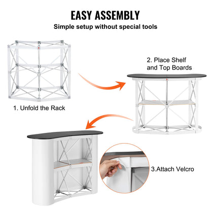 VEVOR Portable Tradeshow Podium Table, 51.18" x 18.31" x 37.4", Display Exhibition Counter Stand Booth Fair with Wall, Foldable Promotion Retail Bar Table Pop Up Podium with Storage Rack, Carrying Bag