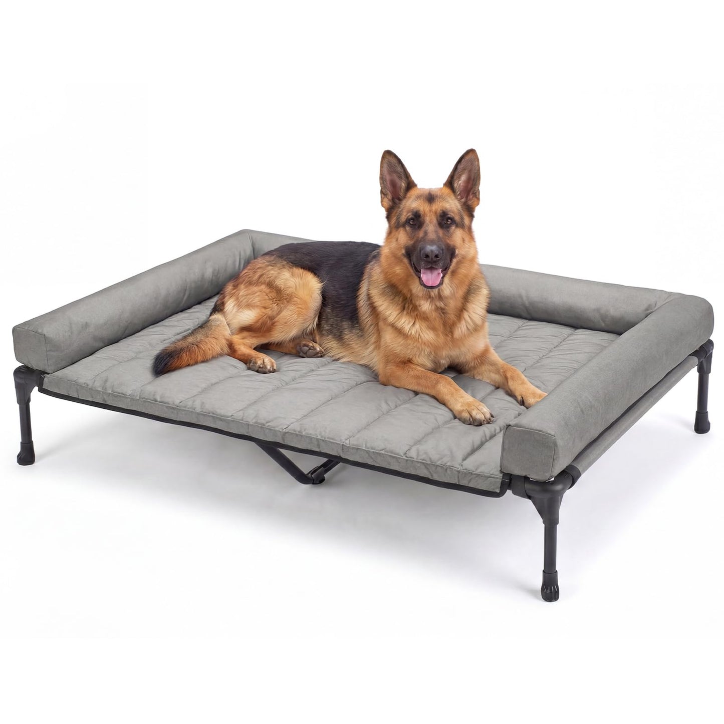 Veehoo Cooling Elevated Dog Bed Add Removable Waterproof Bolster Cushion Mat, Raised Pet Cot with Breathable Teslin Mesh, No-Slip Feet, Dog Couch Bed for Indoor Outdoor, 53 inches, Grey