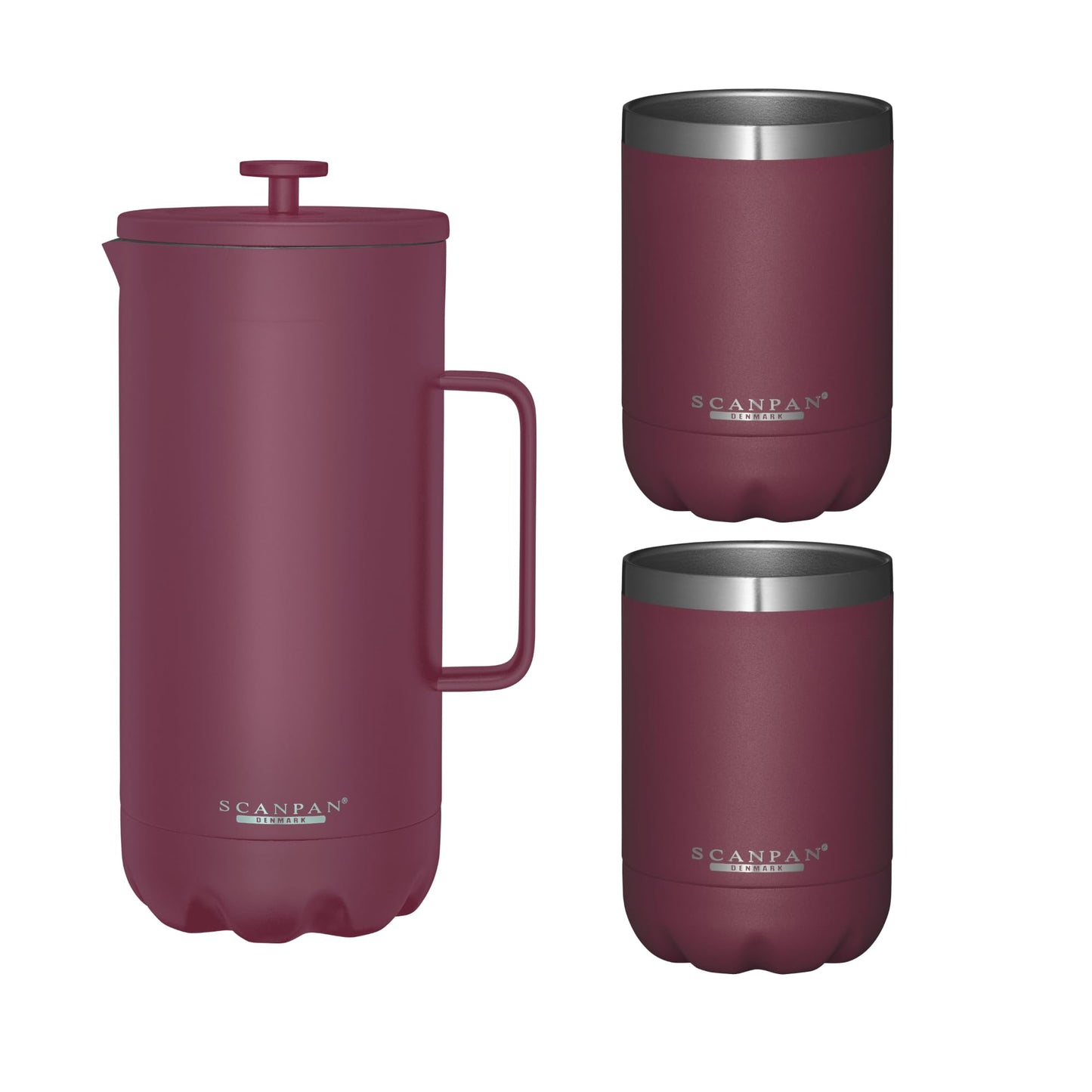 Scanpan TO GO French Press Coffee Maker 1.0L (Persian Red) + 2 Vacuum Cups 350 mL (Persian Red) - 18/8 Food Grade Stainless Steel - Scratch-Free Coating - Dishwasher Safe