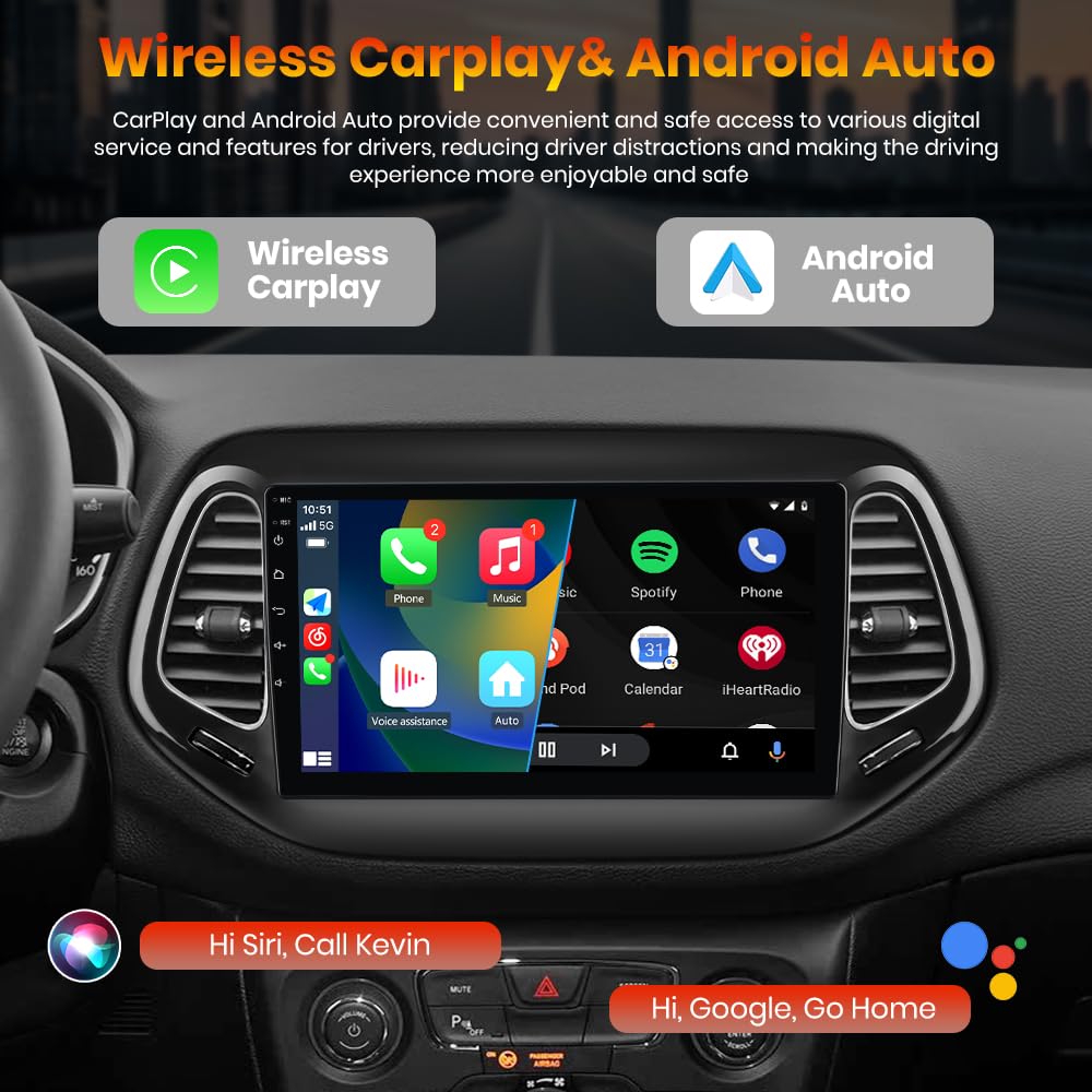 AWESAFE Android 13 Car Stereo for Jeep Compass 2017 2018 2019 2020, 10" Touchscreen Radio for Jeep Compass with Wireless CarPlay&Android Auto, GPS Navigation WiFi AM FM - 2GB+64GB