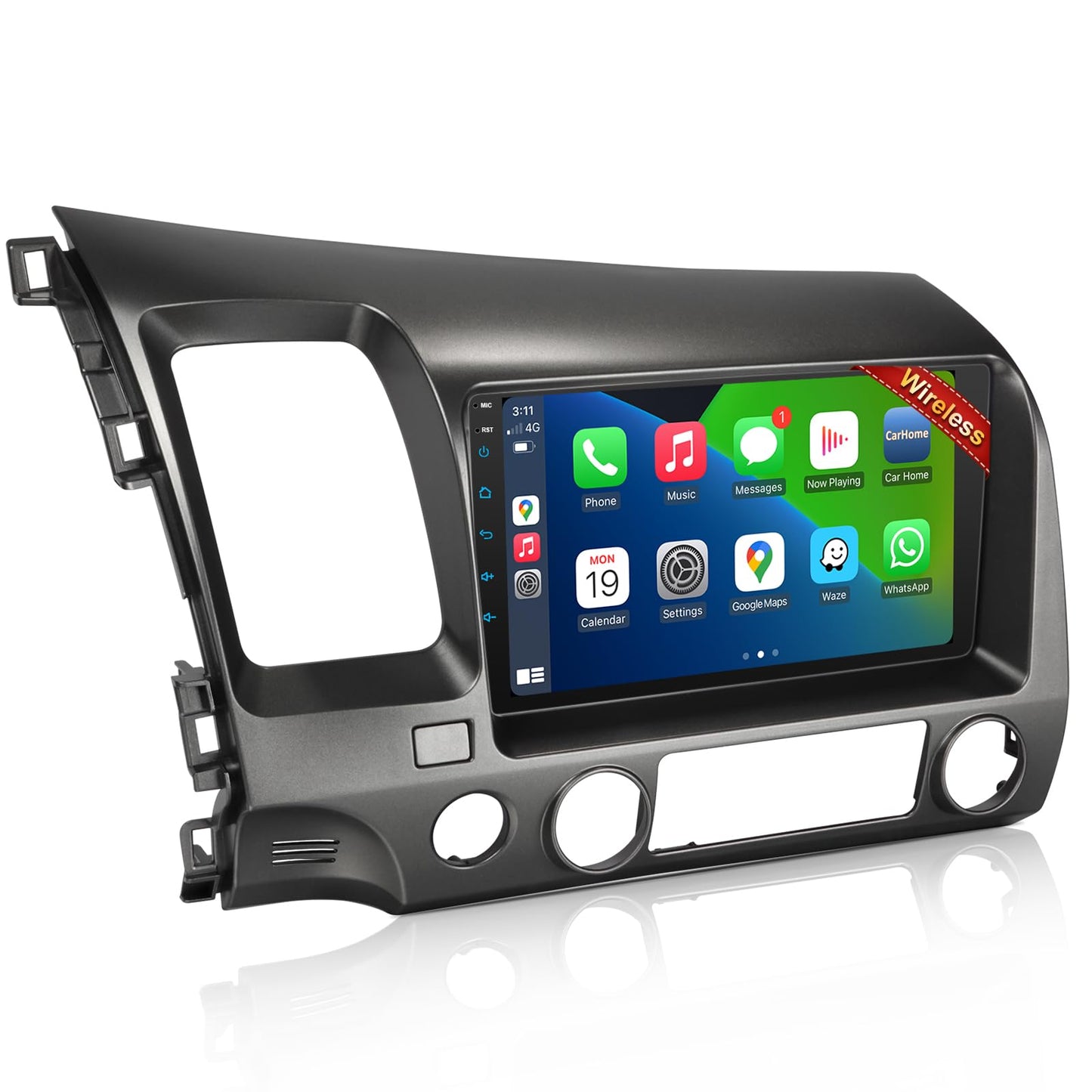 Car Stereo Radio for Honda 2006 2007 2008 2009 2010 2011 with Wireless Carplay & Android Auto,9 Inch 1080P Touch Screen for Civic Radio with Airbag Indicator Bluetooth FM Mirror Link SWC Camera