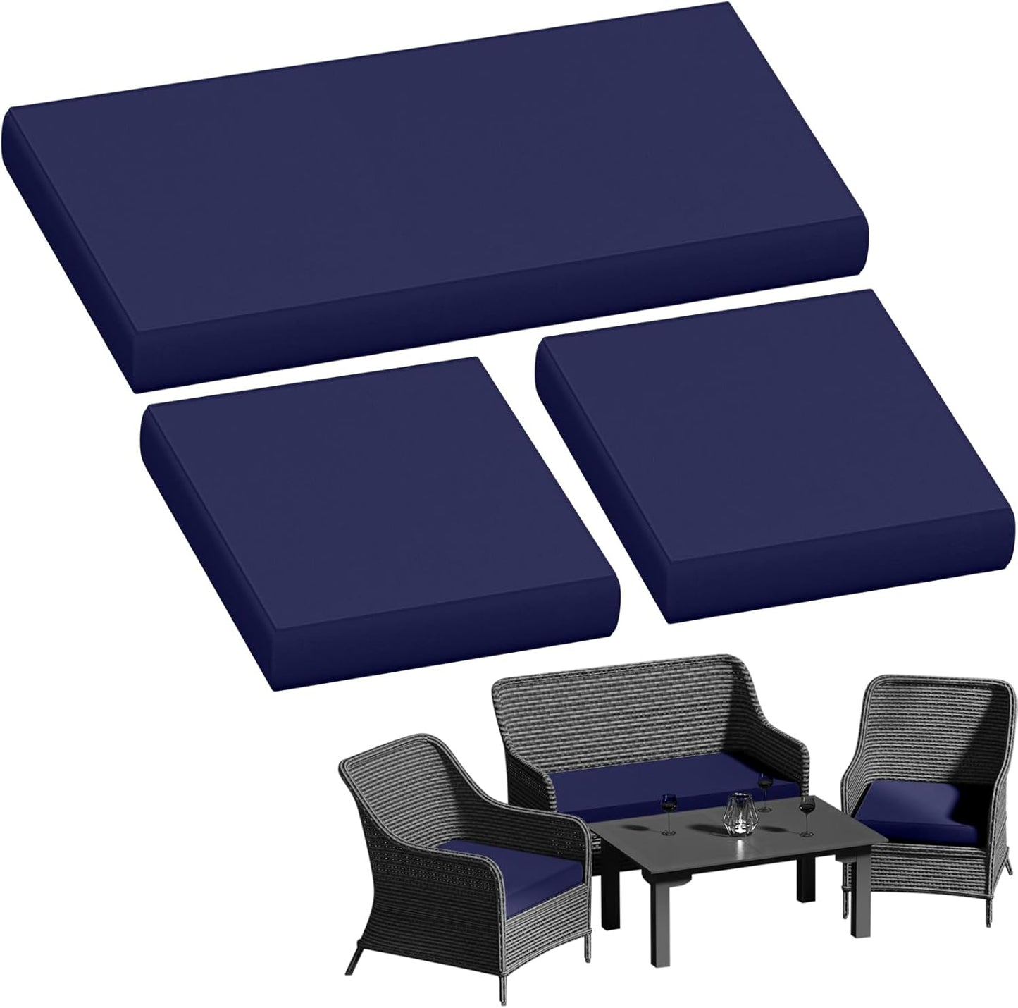 Outdoor Patio Seat Cushions by [Brand Name] - Weather & Fade Resistant | 3-Pack Anti-Slip 4-Seater Wicker Sofa Cushions