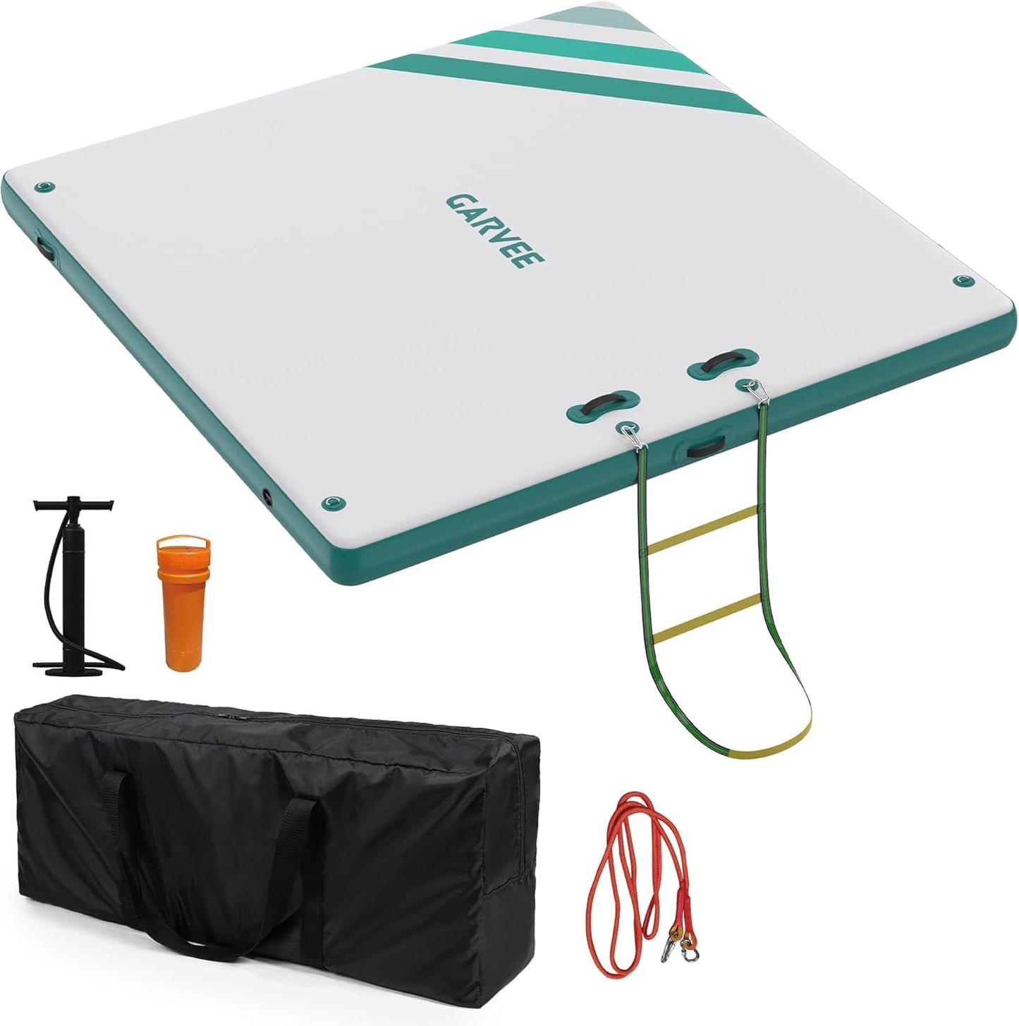Garvee Inflatable Floating Dock Air Dock Platform Floating Island Raft with Rope Ladder Non-Slip Surface Swimming Water Platform for Pool Beach Ocean