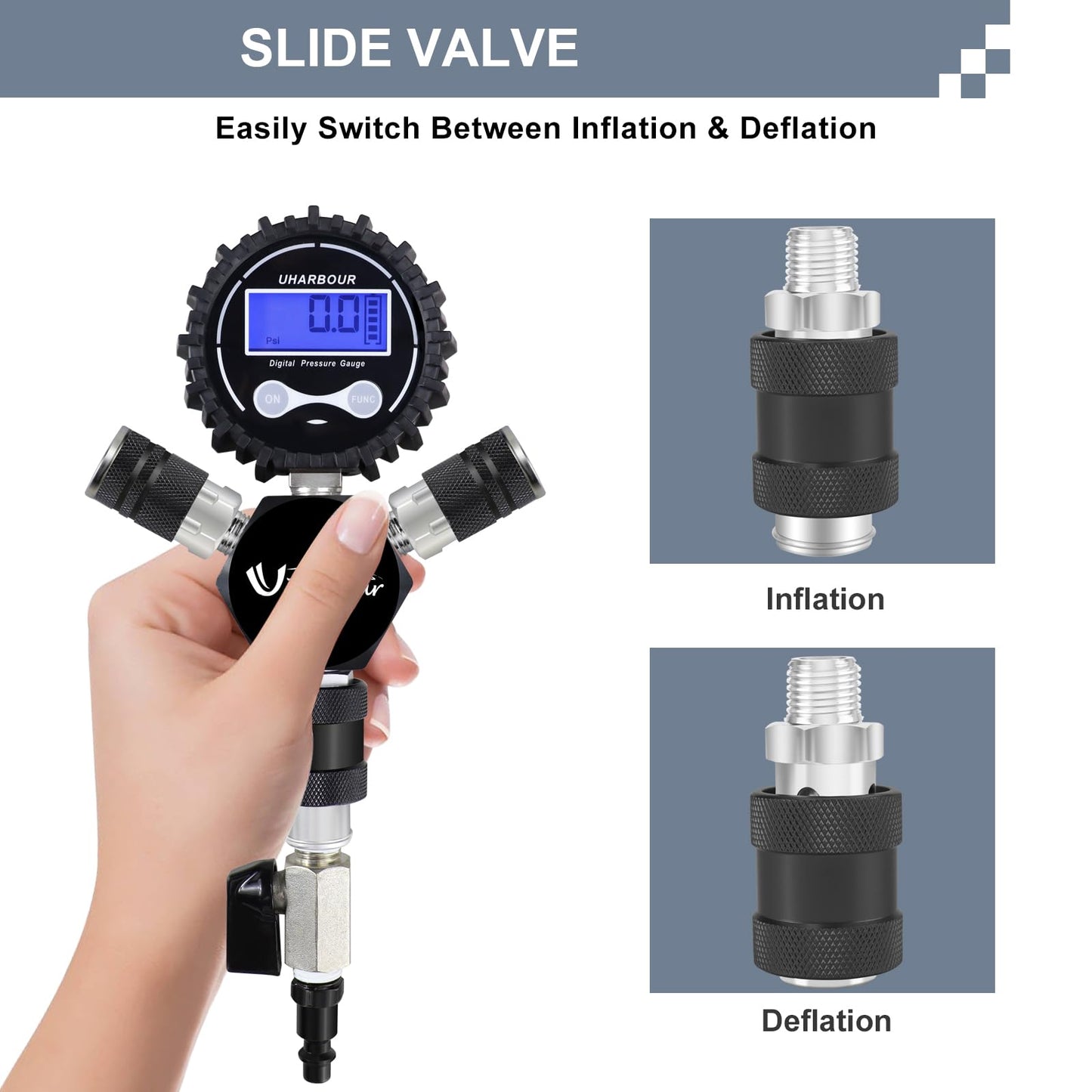 Uharbour 4 Tire Inflation Deflation System, 4 Tire Air Up Down System, 4 Tire Pressure Equalizer, Inflate or Deflate All 4 Tires at Once, Flexible Air Hose Fits Up to 155" Wheelbase.