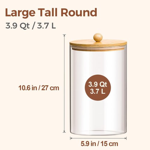ComSaf 1 Gallon Cookie Jar - Large Glass Food Storage Canister Set of 2 with Lid & Spoon | 3.9 Qt Flour Container for Sugar, Oats, Beans, Pasta