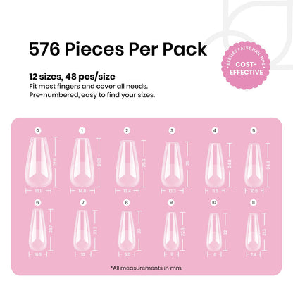 Beetles Gel Nail Kit Short Almond with Nail Dehydrator and Primer, 576Pcs Half Matte Etch-X Gel Nail Tips Solid Nail Glue Mini Nail Lamp Acrylic Nail Tips Easy DIY Nail Extension Set Gift for Women