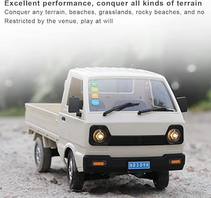 WPL D12 Mini RC Truck for Adults 1/16 Scale 20km/h 2.4G 4CH Remote Control Crawler High-Speed Climbing Truck with LED Lights Cargo Drift Car - RTR / 2 Batteries
