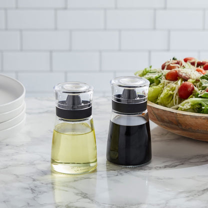 Juvale 2-Piece Small Olive Oil and Vinegar Dispenser Set - Glass Salad Dressing Cruet Bottles for Balsamic, Soy Sauce, with No Drip Tops (5.5 oz) - Oil Dispenser for Kitchen