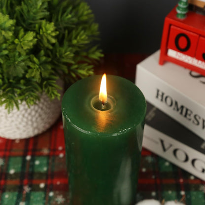 Weimingte Green Pillar Candles, Unscented Wax, 2.8x6 Inch, Smokeless Drip-Free, Set of 3, for Home Dining Room Christmas