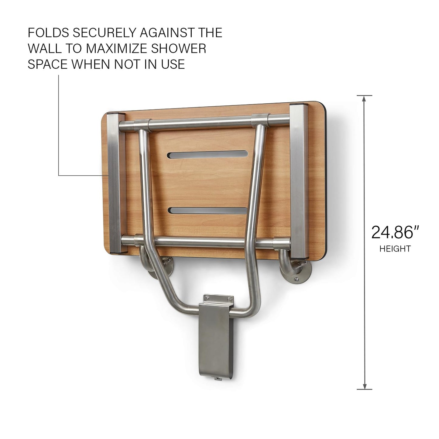 18" x 15" Teak Folding Wall Mount Shower Seat Bench, ADA Compliant