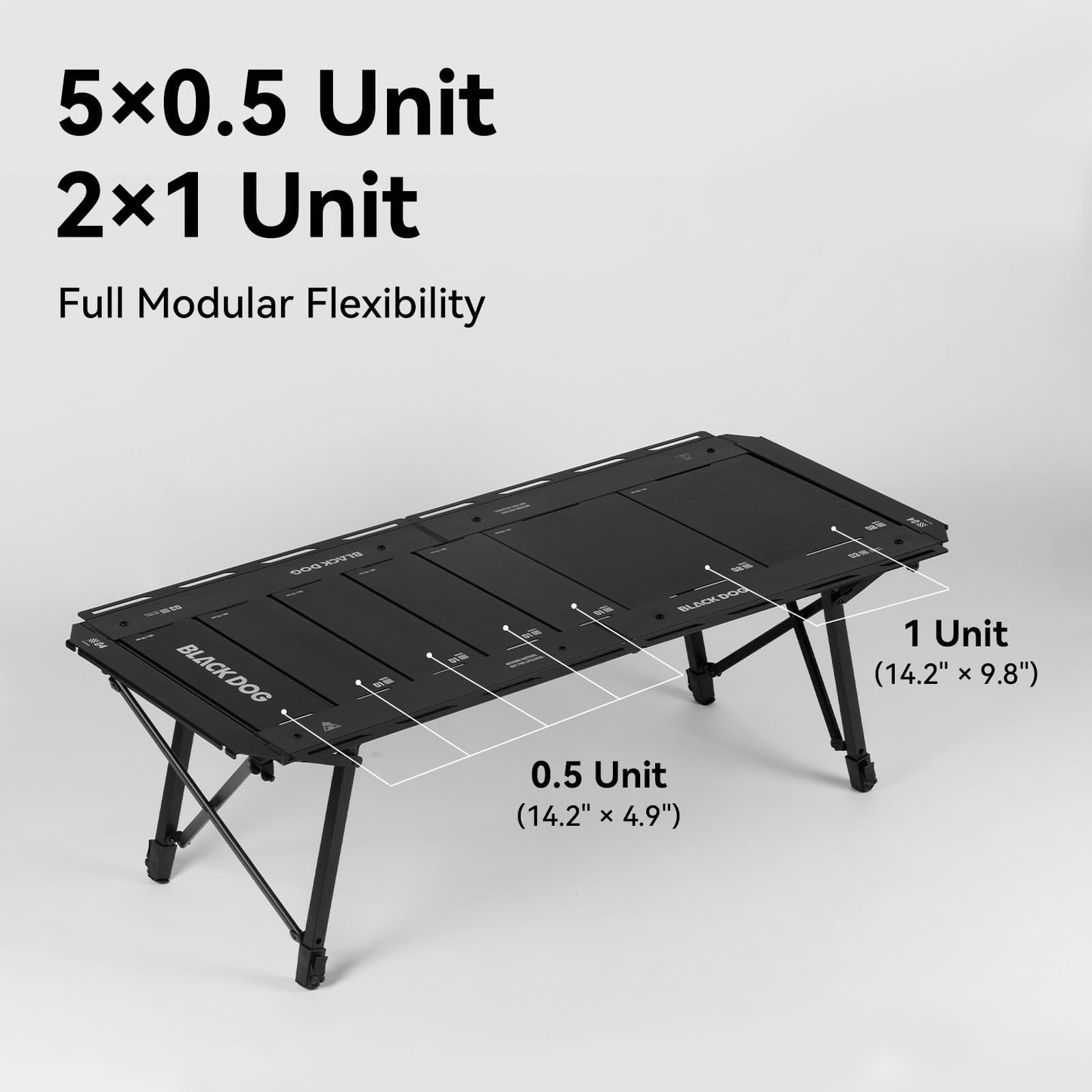 BLACKDOG Modular IGT Camping Table with Center-Folding Design, 4.5 Unit Aluminum Outdoor Kitchen Table, Adjustable Height 16"-24", Portable Folding Camp Table with Side Rails & 7 Expandable Plates