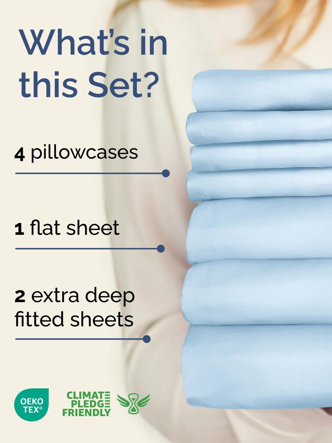 Skiennix Extra Deep Split King Sheet Set - 7 Piece Breathable Cooling Bedding - Soft Wrinkle-Free Light Blue