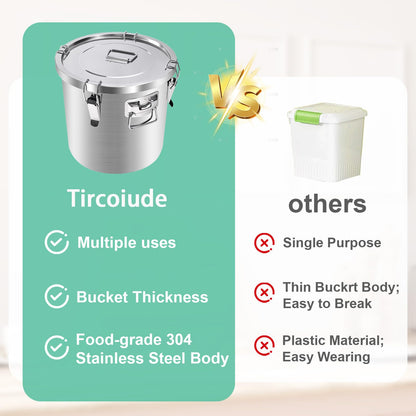 Tircoiude 304 Stainless Steel Flour Canister, 12.7 Gal Airtight Metal Canisters with Lids, Dog Food Storage Container for Rice, Bird Seed, Commercial Milk Storage 48L