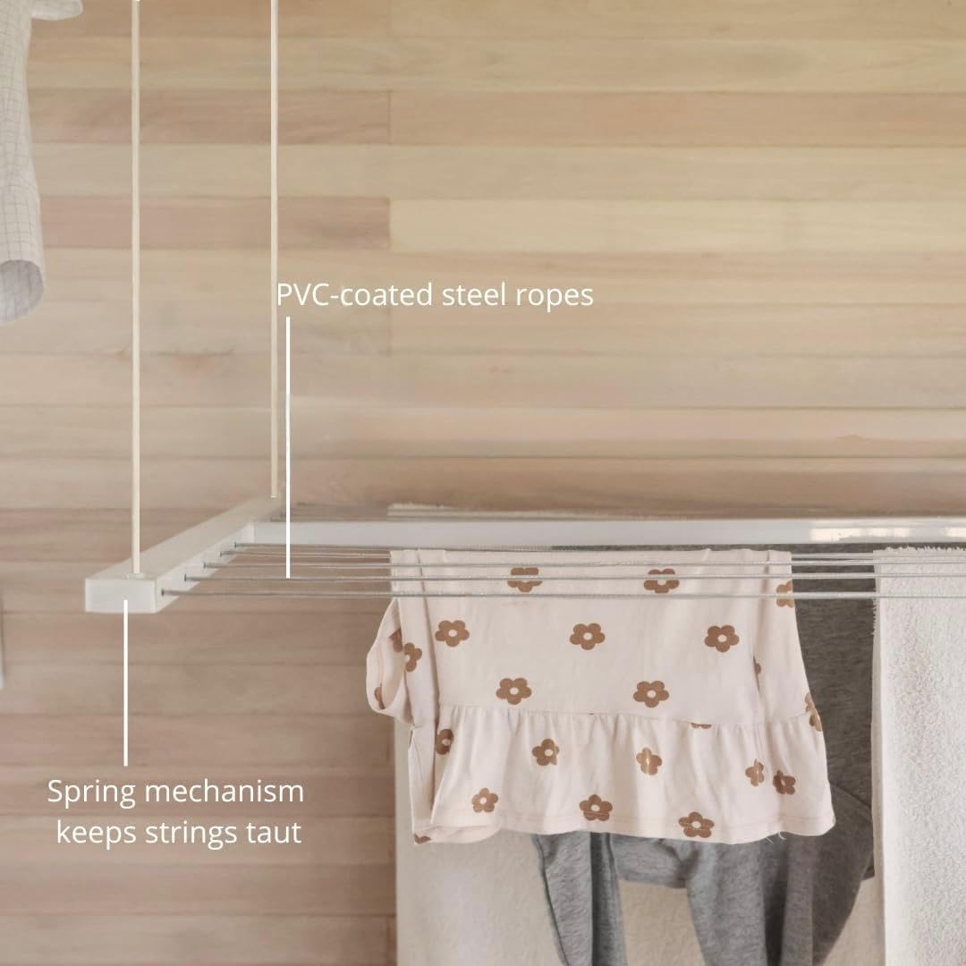 Höllsen Ceiling Mounted Pulley Drying Rack – Aluminum Clothesline for Indoor or Outdoor Use – Space-Saving Solution for Modern Laundry Rooms (47.3" x 23.6")
