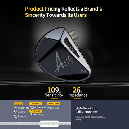 Linsoul x KZ AS10 PRO 5BA Wired Earbuds, HiFi in-Ear Earphones with Mirror Polygon Faceplate, 2 Pin Detachable Cable for Audiophile (with Mic)