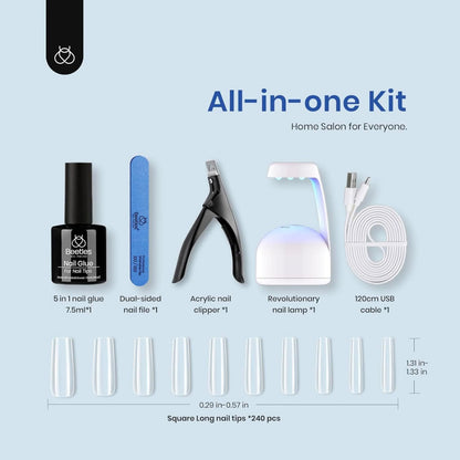 Beetles Gel Nail Extension Kit Almond Shape, Easy 9 in 1 Glue Uv Led Set Etch X Nail Tips Short Almond Half Matte Tips, Gift for Women & Girls, 504 pcs