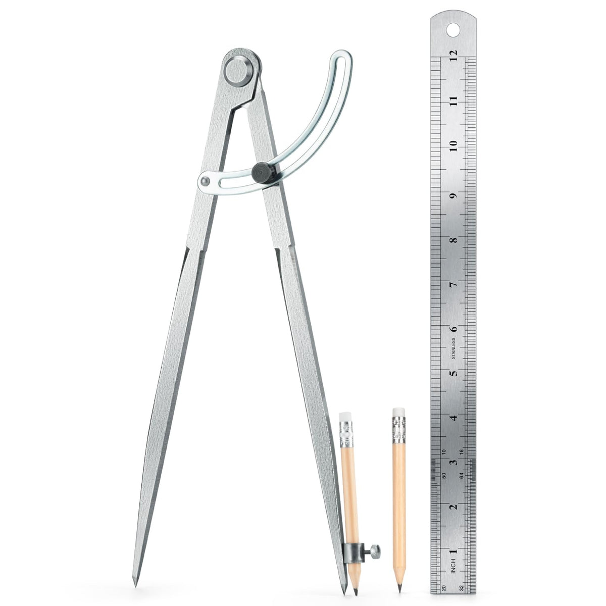 WORKLION Woodworking Compass Geometry Tool - Professional Locking Drafting Compass with Pencil Holder - 12 Inch Metal Geometry Compass for Drawing Circles and Geometry.