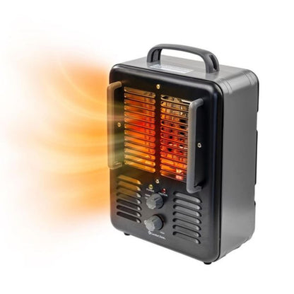 Comfort Zone Electric Portable Milkhouse Style Utility Space Heater with Adjustable Thermostat, Overheat Protection, and Safety Tip-Over Switch, Ideal for Garage or Greenhouse, 1,500W, CZ798BK