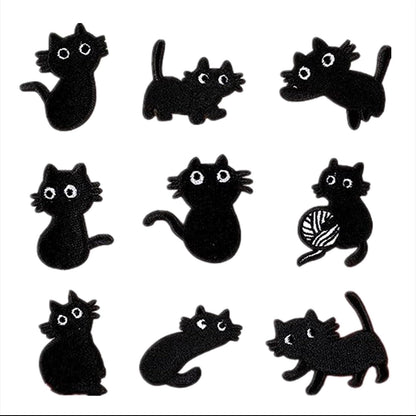 CHBROS 9 Pcs Black Cat Embroidered Patches Applique Iron on Patches for Clothing Jackets T-Shirt Backpacks.…(Set of 9)