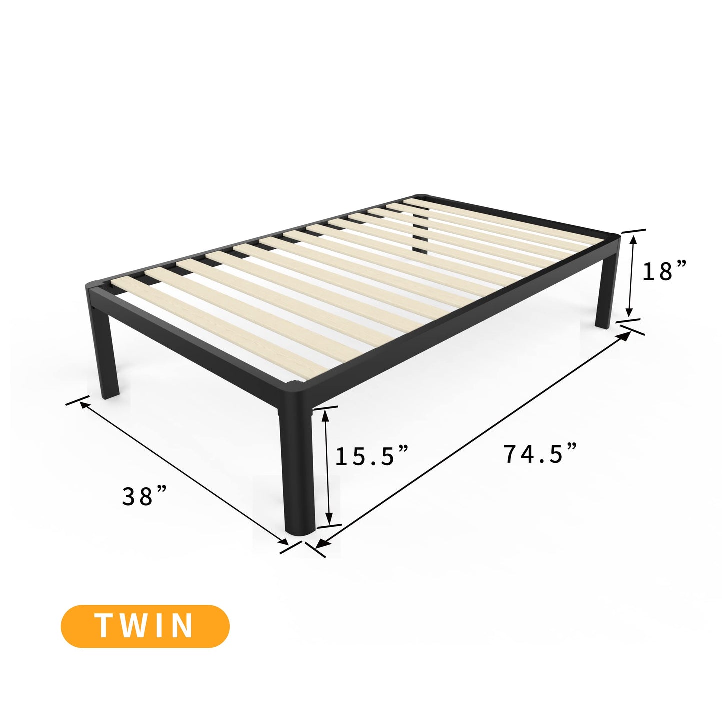 MAF Metal 18 Inch Twin Platform Bed Frame with Anti-Collision Round Legs, Black 3500 Lbs Heavy Duty Bed Frame with Wood Slats, No Box Spring Needed, Easy Assembly