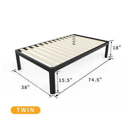 MAF Metal 18 Inch Twin Platform Bed Frame with Anti-Collision Round Legs, Black 3500 Lbs Heavy Duty Bed Frame with Wood Slats, No Box Spring Needed, Easy Assembly