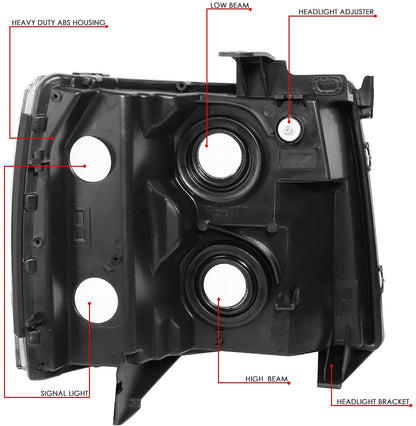 ISHARINGAUTOPARTS Headlight Assembly Compatible with 2007-2013 Chevy Silverado 1500, for 2007-2014 Silverado 2500 3500 2500HD 3500HD Replacement Headlamp Black Housing Clear Reflector