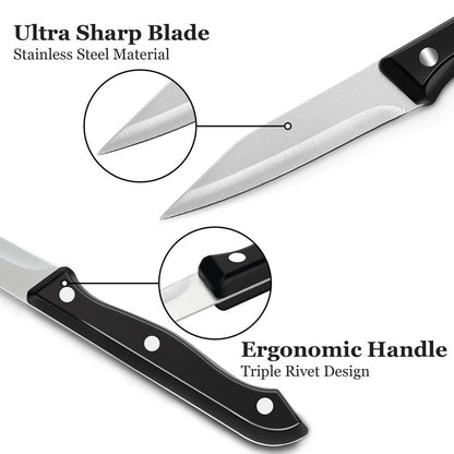 BEWOS 4-Piece Paring Knife Set - Paring Knives with Ergonomic Handle, 3.5 Inch Triple Rivet Paring Knives, Stainless Steel/Black Parers for Vegetable, Fruit & Kitchen Use