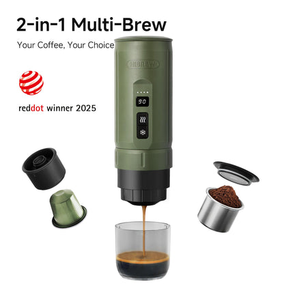 HIBREW H4C Classic - Portable Electric Espresso Machine, USB-C Rechargeable Coffee Maker with Removable Battery, Compatible with Ground Coffee & NS Capsules, Travel & Home(Green)