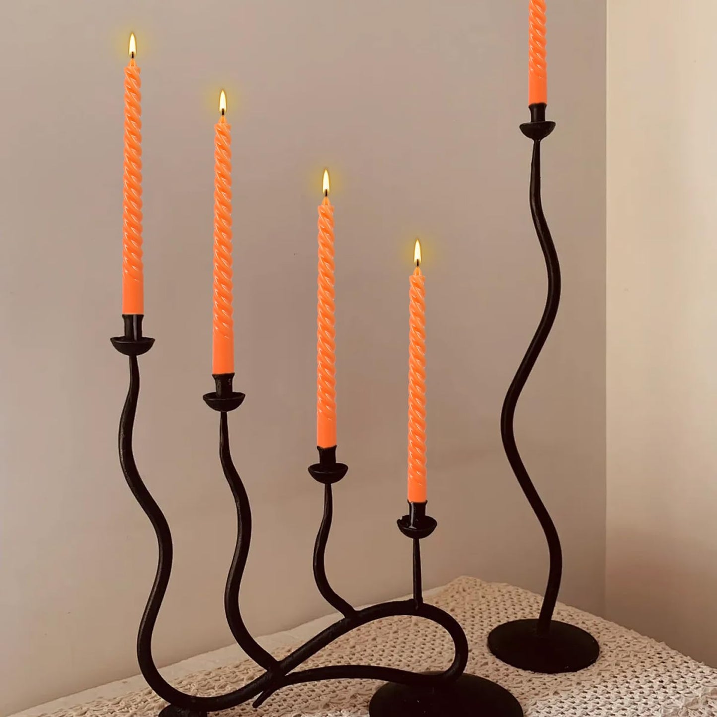 12Pack 10 Inch Orange Spiral Taper Candles?Unscented and Long Burning Dripless Twisted Candlesticks for Home Fall Decor,Gift,Wedding, Birthday,Mother's Day