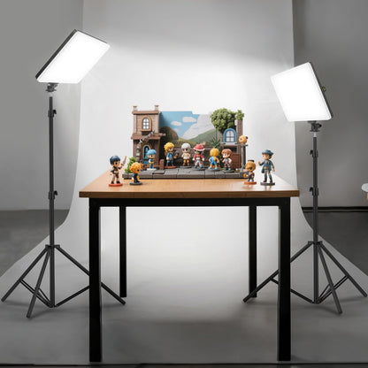Kmasic 2 Pack Led Video Light Kit, 4000mAh Rechargeable Lithium Battery, Light Panel 2500k-8500k 2200Lux 79 inches Light Stand for Studio Photography Light Video Recording Game Live Streaming