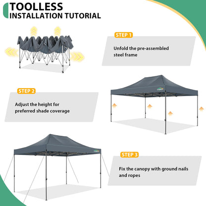 COBIZI 10x15 Heavy Duty Pop Up Canopy Tent with 4 Sidewalls Thicken Frame, Commercial Easy Up Outdoor Wedding Party Tents, All Season Waterproof Windproof with Stakes Sandbags Ropes Bag, Gray