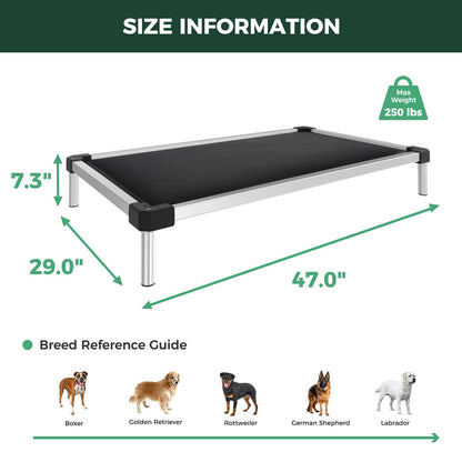FXW TitanNest Chew-Proof Elevated Dog Bed, Raised Cot for Indoor/Outdoor/Camping Use, Durable & Washable Padded Pet Bed for Large Dogs, 47.0" L x 29.0" W x 7.3" H, Black