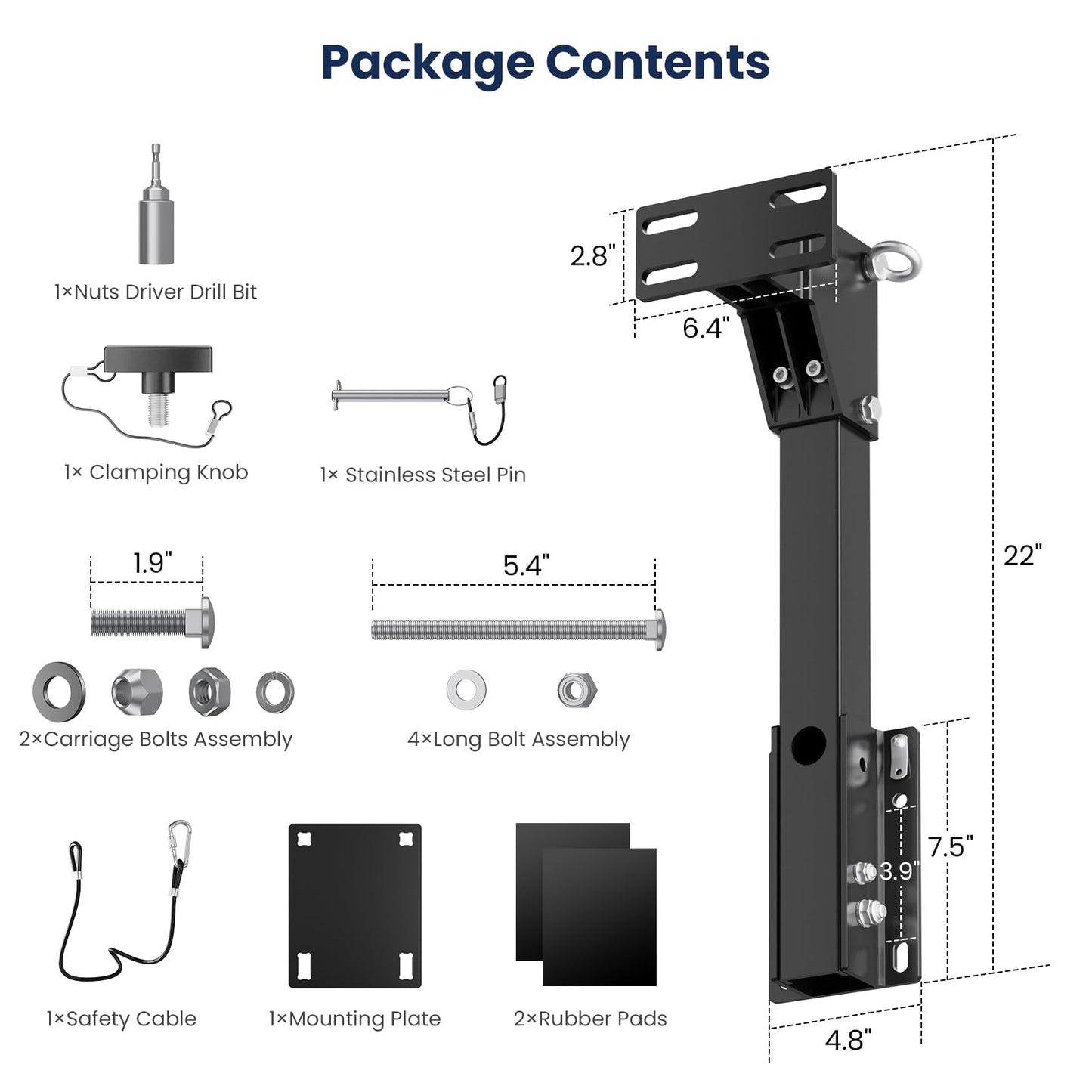 Safoner Heavy-Duty Tilt-Forward RV Spare Tire Carrier for 4" Rear Square Bumpers, Weld-Free Aluminum Trailer Spare Tire Mount, 22" High-Clearance Design Reduces Scraping, Camper Essentials Accessories