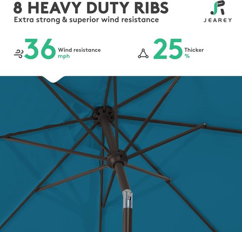 JEAREY 9FT Outdoor Patio Umbrella - Push Button Tilt & Crank | UV Protection, Waterproof, Lake Blue