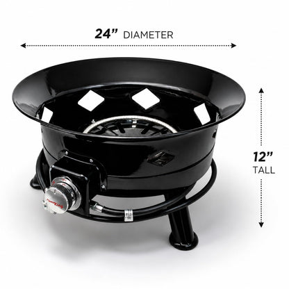 Flame King Smokeless Propane Fire Pit, 24-inch Portable Firebowl, 58K BTU with Self Igniter, Cover, & Carry Straps for RV, Camping, & Outdoor Living