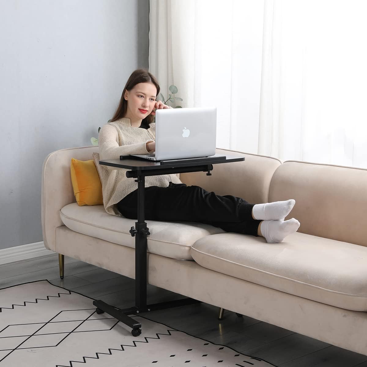 Laptop Table Mobile Adjustable Height Portable Desk Notebook Swivel PC Computer Rolling Desk with Wheels, Laptop Stand for Couch Bedside Hospital Bed Table