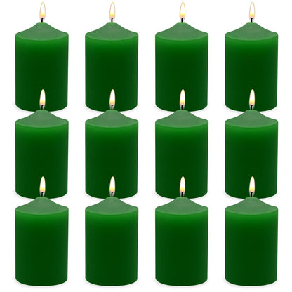 12 Pack 2x3 Hand Poured Dripless Pillar Candles, Green Soy Candles