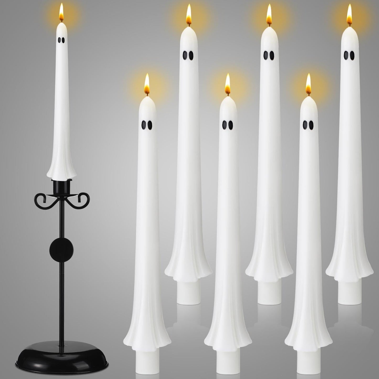 Conelist 6 Pcs Halloween Ghost Taper Candles Bulk Cute White Spooky Candles Decorations Halloween Ghost Shaped Decor for Party Favor Home Table Centerpieces Fireplace Festival Kitchen