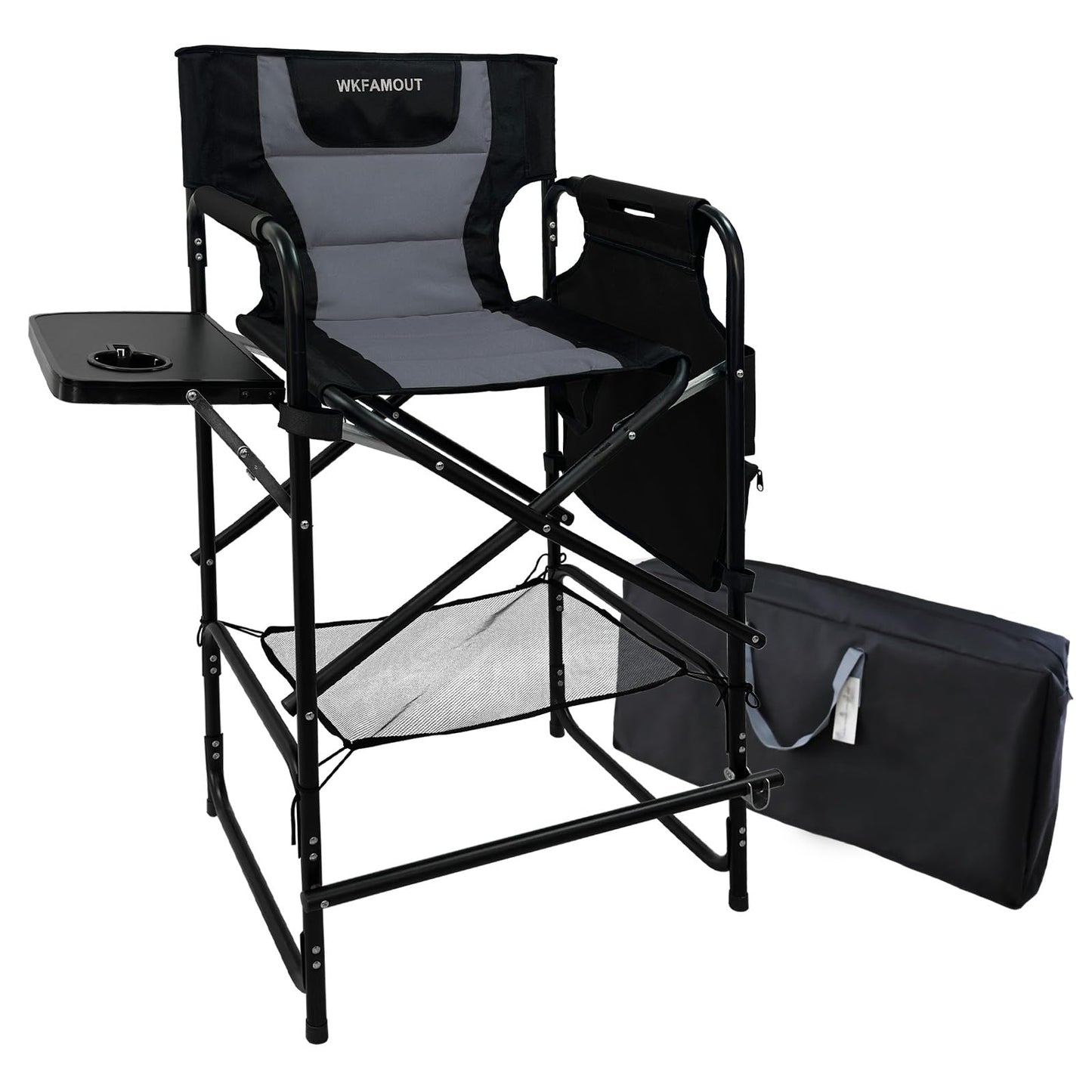 WKFAMOUT Tall Folding Directors Chair with Side Table 30.71" Seat Height Foldable Camping Chair Bar Stool for Makeup Artist Face Painting with Footrest and Storage Pocket Supports 350LBS